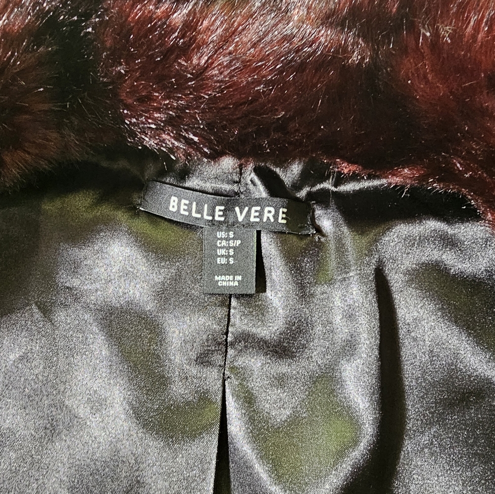 Belle Vere Womens Mahogany-Maroon & Black Faux Fur Vest Size Small - Picture 5 of 7